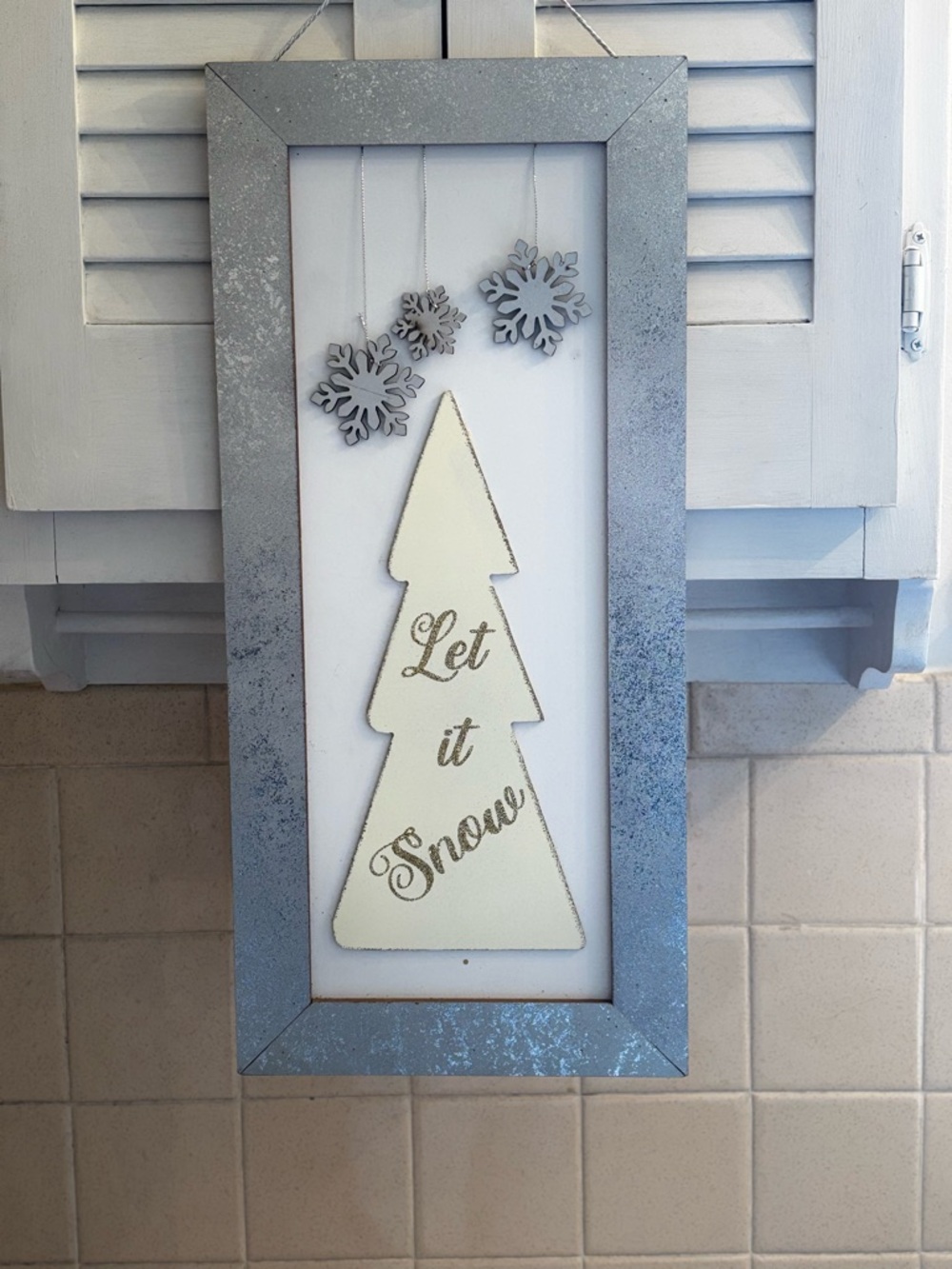 Let It Snow Holiday Wall Art - White and Silver Frame